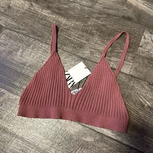 Zara Maroon Ribbed Knit Bralette